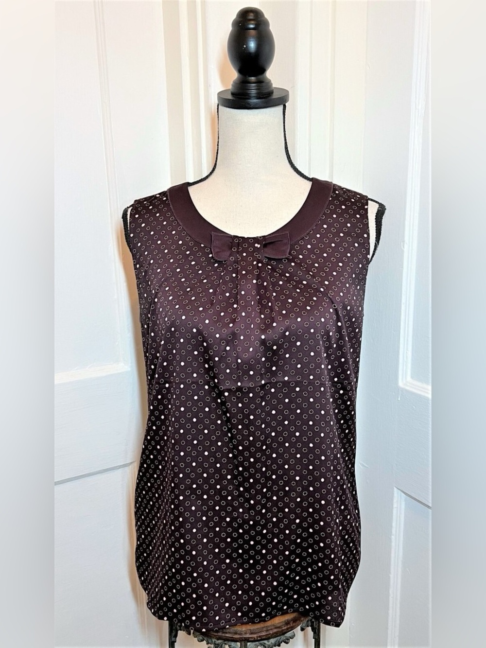 Ann Taylor Dark Brown Polka Dot Bow-Trim Sleeveless Camisole